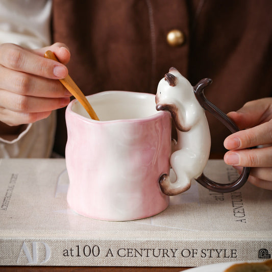 Siamese Serenity Vessel – Underglaze Hand-Painted Ceramic Mug