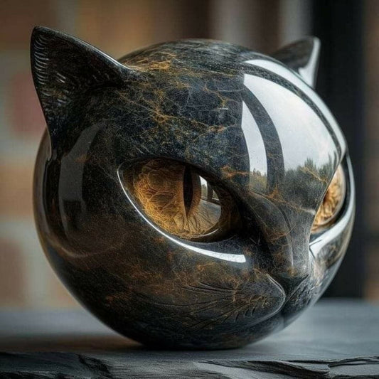 Obsidian Gaze – Miniature Resin Cat Head Sculpture