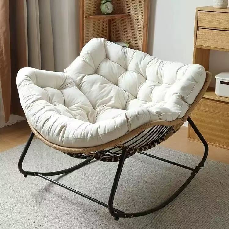 Handwoven Rattan Rocking Chair – Ergonomic Nordic Lounger with Premium Velvet Cushion