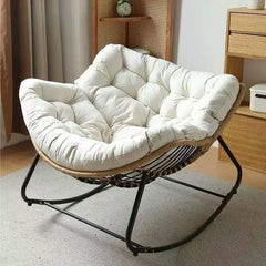 Handwoven Rattan Rocking Chair – Ergonomic Nordic Lounger with Premium Velvet Cushion