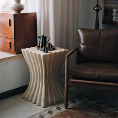 Roman Heritage Pedestal – Fluted Mineral Stone Side Table