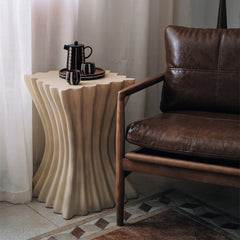 Roman Heritage Pedestal – Fluted Mineral Stone Side Table