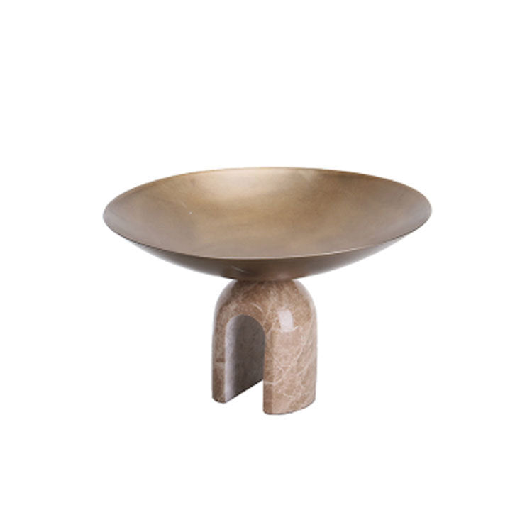 Arcadia Sculptural Pedestal Bowl – Honed Stone Arch & Polished Gold Centerpiece