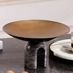 Arcadia Sculptural Pedestal Bowl – Honed Stone Arch & Polished Gold Centerpiece