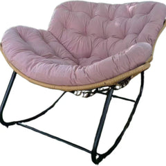 Handwoven Rattan Rocking Chair – Ergonomic Nordic Lounger with Premium Velvet Cushion