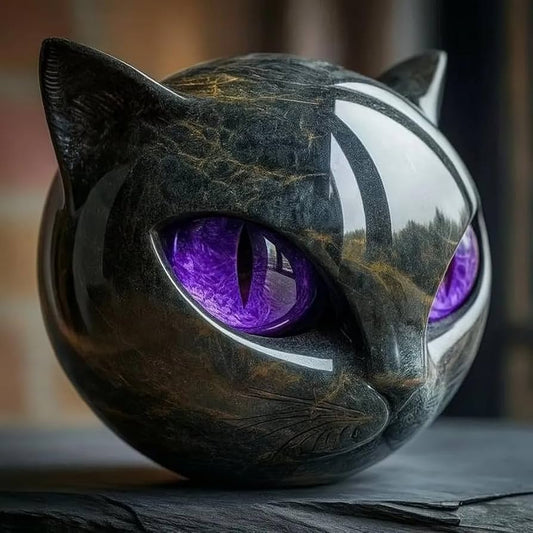 Obsidian Gaze – Miniature Resin Cat Head Sculpture