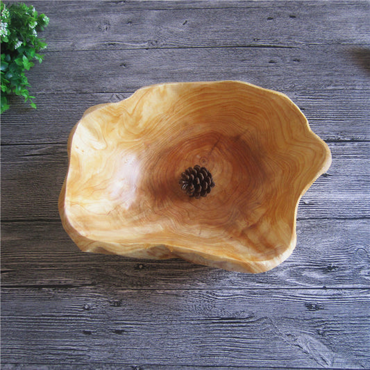 Artisan Carved Wood Bowl – Solid Timber Natural Grain Centerpiece