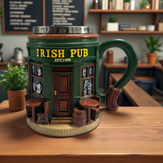 Gaelic Hearth Insulated Vessel – 3D Sculptural Irish Bar Scene Mug