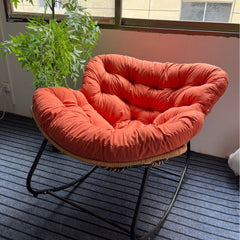 Handwoven Rattan Rocking Chair – Ergonomic Nordic Lounger with Premium Velvet Cushion