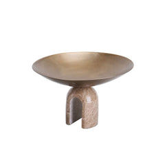 Arcadia Sculptural Pedestal Bowl – Honed Stone Arch & Polished Gold Centerpiece