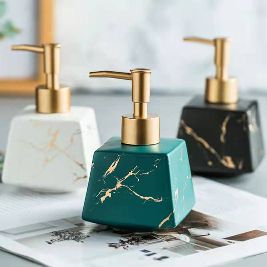 Lumina Ceramic Dispenser – Marble-Inspired Porcelain with Polished Chrome Pump
