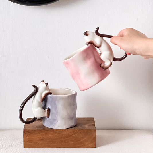 Siamese Serenity Vessel – Underglaze Hand-Painted Ceramic Mug