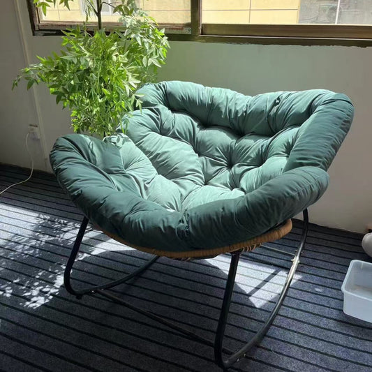 Handwoven Rattan Rocking Chair – Ergonomic Nordic Lounger with Premium Velvet Cushion