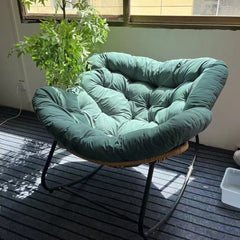 Handwoven Rattan Rocking Chair – Ergonomic Nordic Lounger with Premium Velvet Cushion