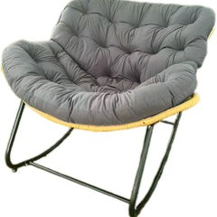 Handwoven Rattan Rocking Chair – Ergonomic Nordic Lounger with Premium Velvet Cushion