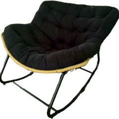 Handwoven Rattan Rocking Chair – Ergonomic Nordic Lounger with Premium Velvet Cushion