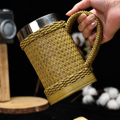 Fusion Insulated Vessel – Stainless Steel & Sculptural Woven Resin Mug