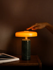 Vesta Marble Pedestal Lamp – Honed Natural Stone Base with Linen Shade
