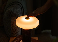 Vesta Marble Pedestal Lamp – Honed Natural Stone Base with Linen Shade