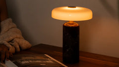 Vesta Marble Pedestal Lamp – Honed Natural Stone Base with Linen Shade
