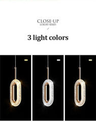 LED Ring Dazzling Pendant Light - Gold Oval Pair