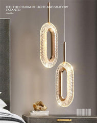 LED Ring Dazzling Pendant Light - Silver Oval Pair