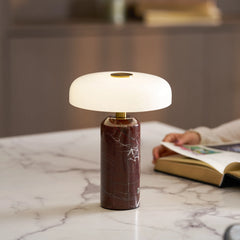 Vesta Marble Pedestal Lamp – Honed Natural Stone Base with Linen Shade