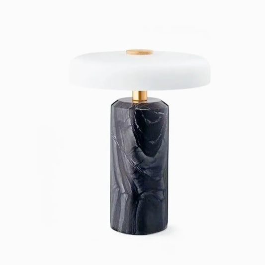 Vesta Marble Pedestal Lamp – Honed Natural Stone Base with Linen Shade