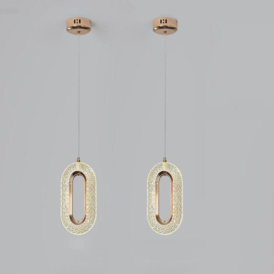 LED Ring Dazzling Pendant Light - Gold Oval Pair