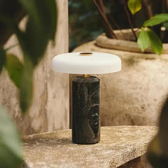 Vesta Marble Pedestal Lamp – Honed Natural Stone Base with Linen Shade