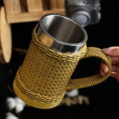 Fusion Insulated Vessel – Stainless Steel & Sculptural Woven Resin Mug