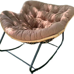 Handwoven Rattan Rocking Chair – Ergonomic Nordic Lounger with Premium Velvet Cushion