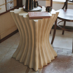 Roman Heritage Pedestal – Fluted Mineral Stone Side Table