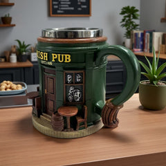 Gaelic Hearth Insulated Vessel – 3D Sculptural Irish Bar Scene Mug