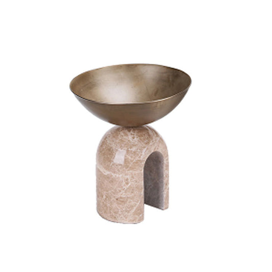 Arcadia Sculptural Pedestal Bowl – Honed Stone Arch & Polished Gold Centerpiece