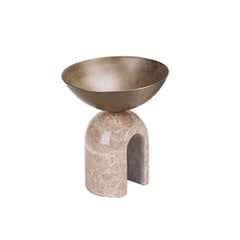Arcadia Sculptural Pedestal Bowl – Honed Stone Arch & Polished Gold Centerpiece