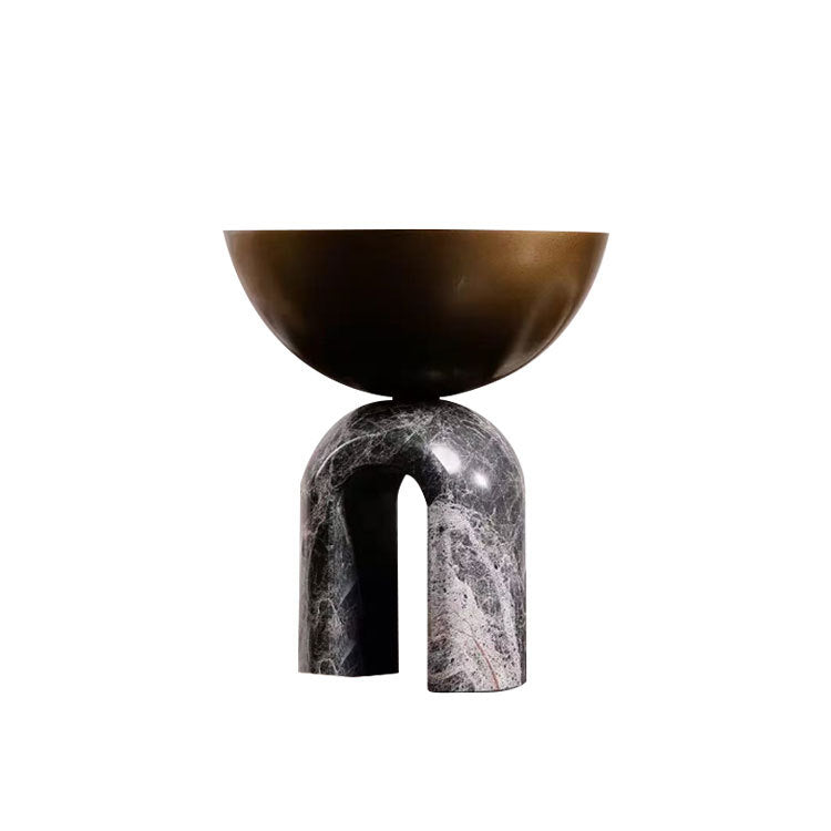 Arcadia Sculptural Pedestal Bowl – Honed Stone Arch & Polished Gold Centerpiece