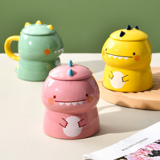 Dinosaur Thermal Infusion Cup – Sculptural Ceramic Vessel with Lid