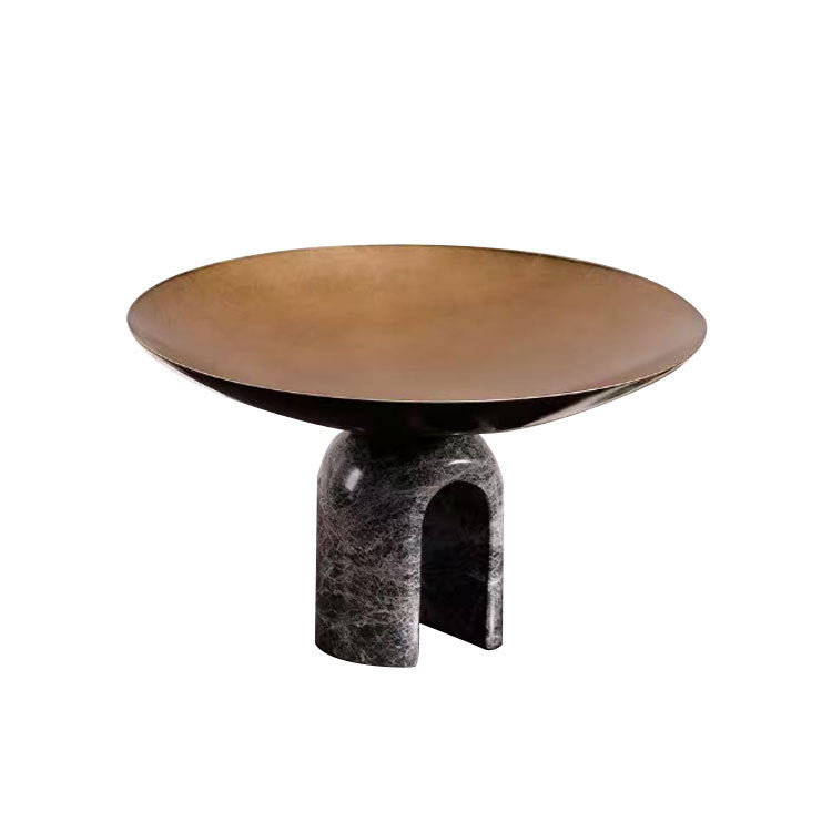Arcadia Sculptural Pedestal Bowl – Honed Stone Arch & Polished Gold Centerpiece