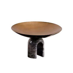 Arcadia Sculptural Pedestal Bowl – Honed Stone Arch & Polished Gold Centerpiece