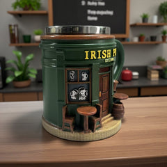 Gaelic Hearth Insulated Vessel – 3D Sculptural Irish Bar Scene Mug