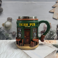 Gaelic Hearth Insulated Vessel – 3D Sculptural Irish Bar Scene Mug