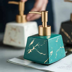 Lumina Ceramic Dispenser – Marble-Inspired Porcelain with Polished Chrome Pump