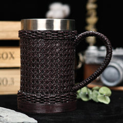 Fusion Insulated Vessel – Stainless Steel & Sculptural Woven Resin Mug