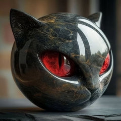 Obsidian Gaze – Miniature Resin Cat Head Sculpture