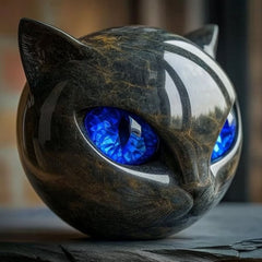 Obsidian Gaze – Miniature Resin Cat Head Sculpture