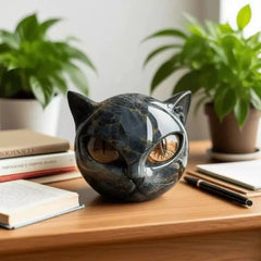 Obsidian Gaze – Miniature Resin Cat Head Sculpture