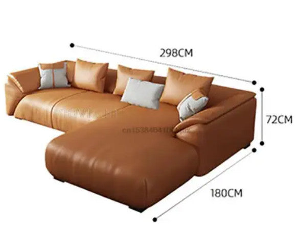 Double & Chaise Seat Nordic Luxury Leather Sofa