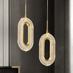 LED Ring Dazzling Pendant Light - Gold Oval Pair